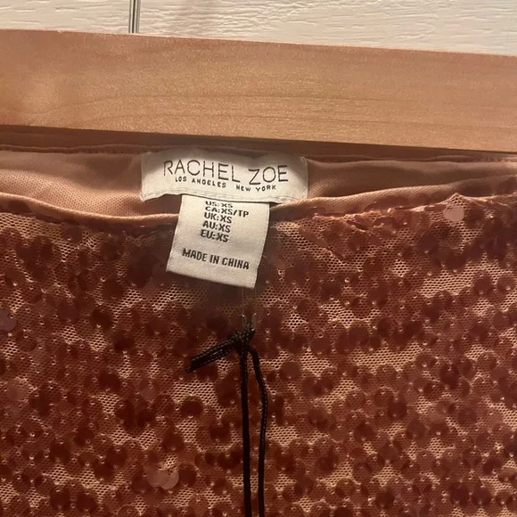 NWT RACHEL ZOE WOMEN'S FAUX WRAP SEQUIN SKIRT- TAN- X-SMALL - Picture 6 of 7